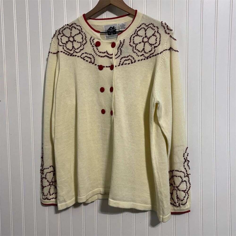 NWT Storybook Knits 1X 90s Vintage Aesthetic Beaded Cardigan Sweater Cottagecore